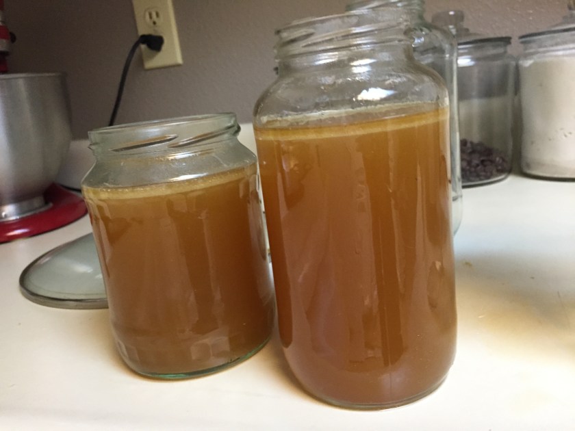 money saving tip- I save glass jars from things like spaghetti sauce, pickles, etc. I just run them through the dishwasher, and remove the labels. Once the broth is in these, I place the lid on. Then, I often freeze what we don't drink to make soup or have another time.